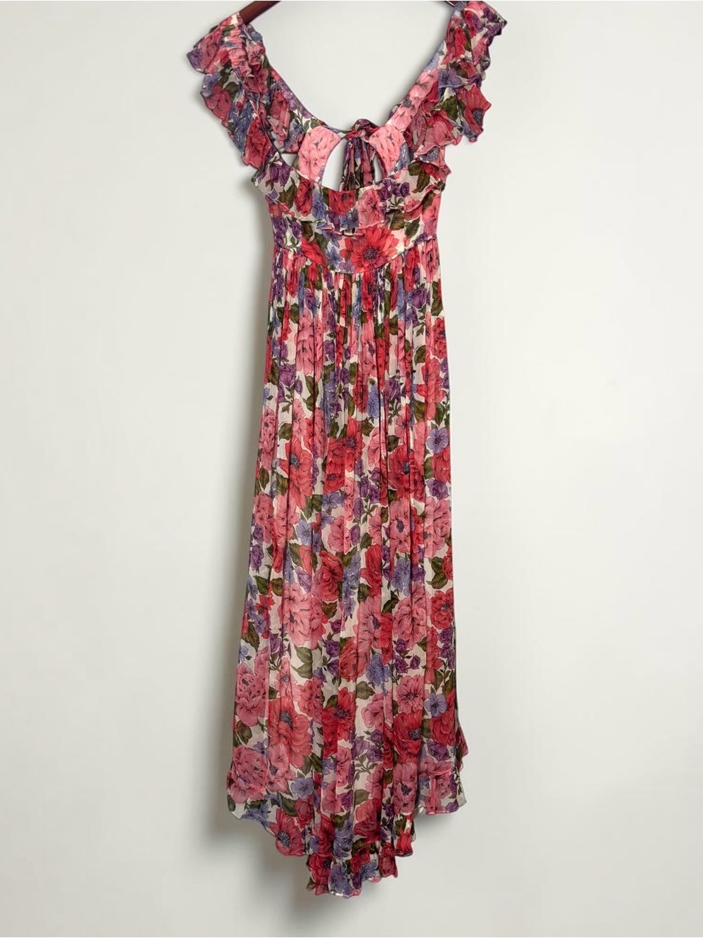 Zimmermann Poppy Frill Edge Midi Dress Crimson Floral Quiet Luxury Designer S - Picture 2 of 12